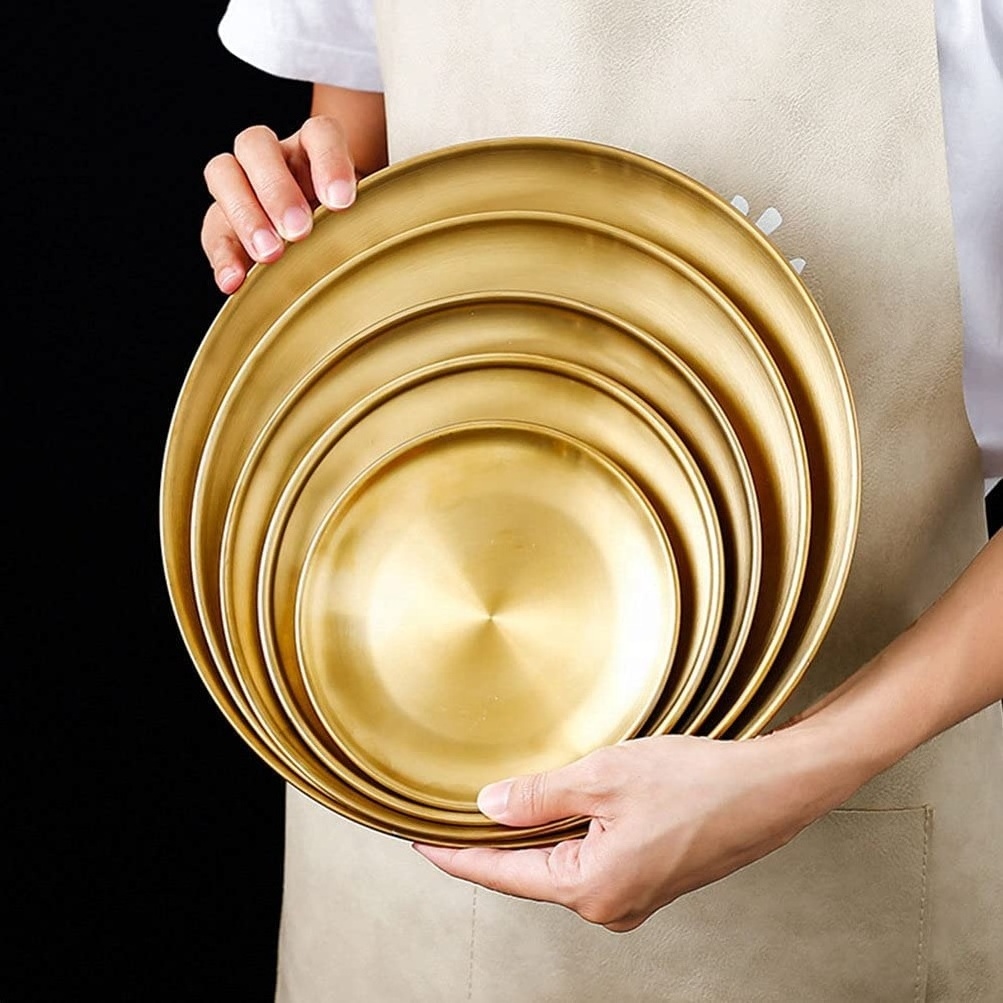 8inch 9inch 10inch Gold metal plates Stainless Steel Dinnerware Set Round Dinner Plates Dishes