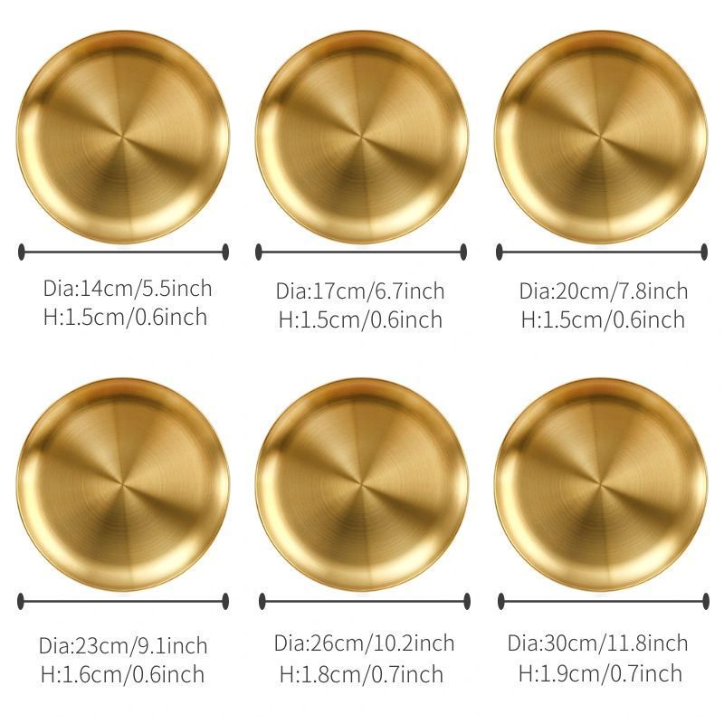 8inch 9inch 10inch Gold metal plates Stainless Steel Dinnerware Set Round Dinner Plates Dishes