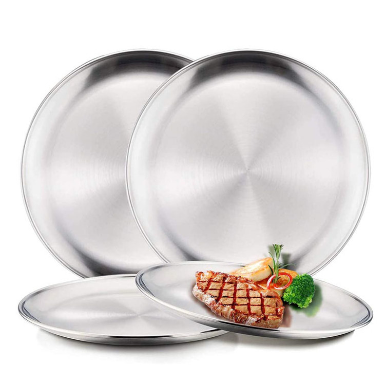 Round Dia 14cm 17cm 20cm 23cm 26cm 30cm Cheap Stainless Steel 201Metal Dinner Tray Plate For Restaurant Serving