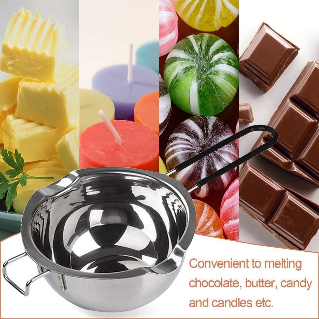 600ML Stainless Steel Double Boiler Pot Heat Resistant Silicone Handle Chocolate Melting Pot