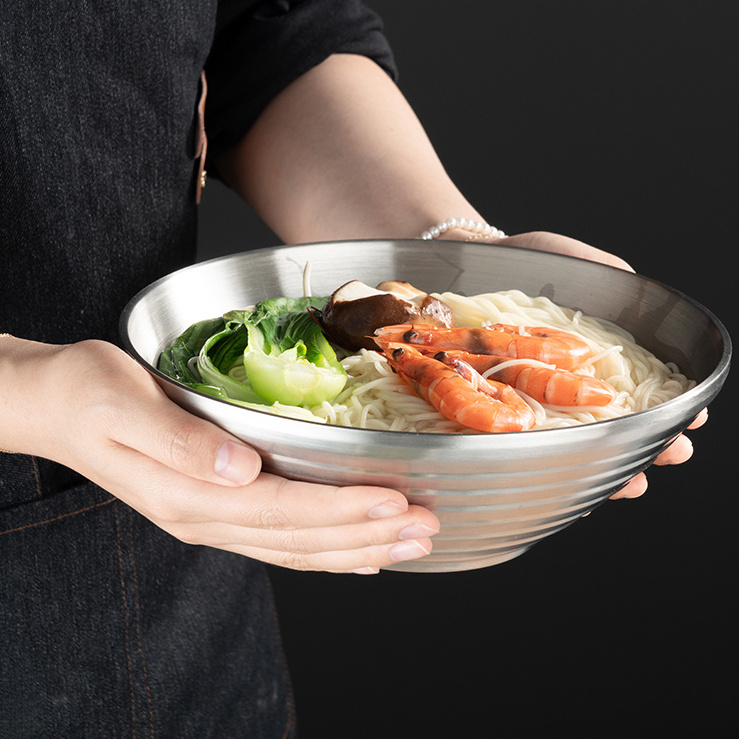 Customized 9inch 10inch 60oz 72oz Noodle Bowls Japanese Style Ramen Bowl Stainless Steel Serving Bowls