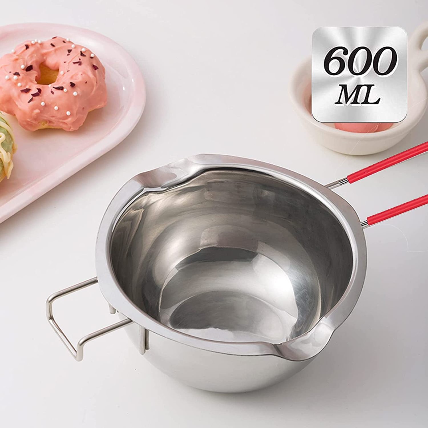 600ML Stainless Steel Double Boiler Pot Heat Resistant Silicone Handle Chocolate Melting Pot