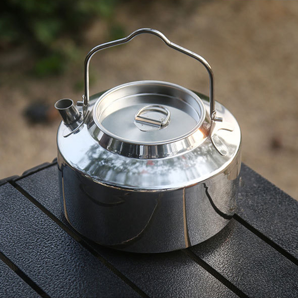 Portable Outdoor Hiking Lightweight Coffee Tea Pot Camping Pot 1.2L Stainless Steel Camping Kettle