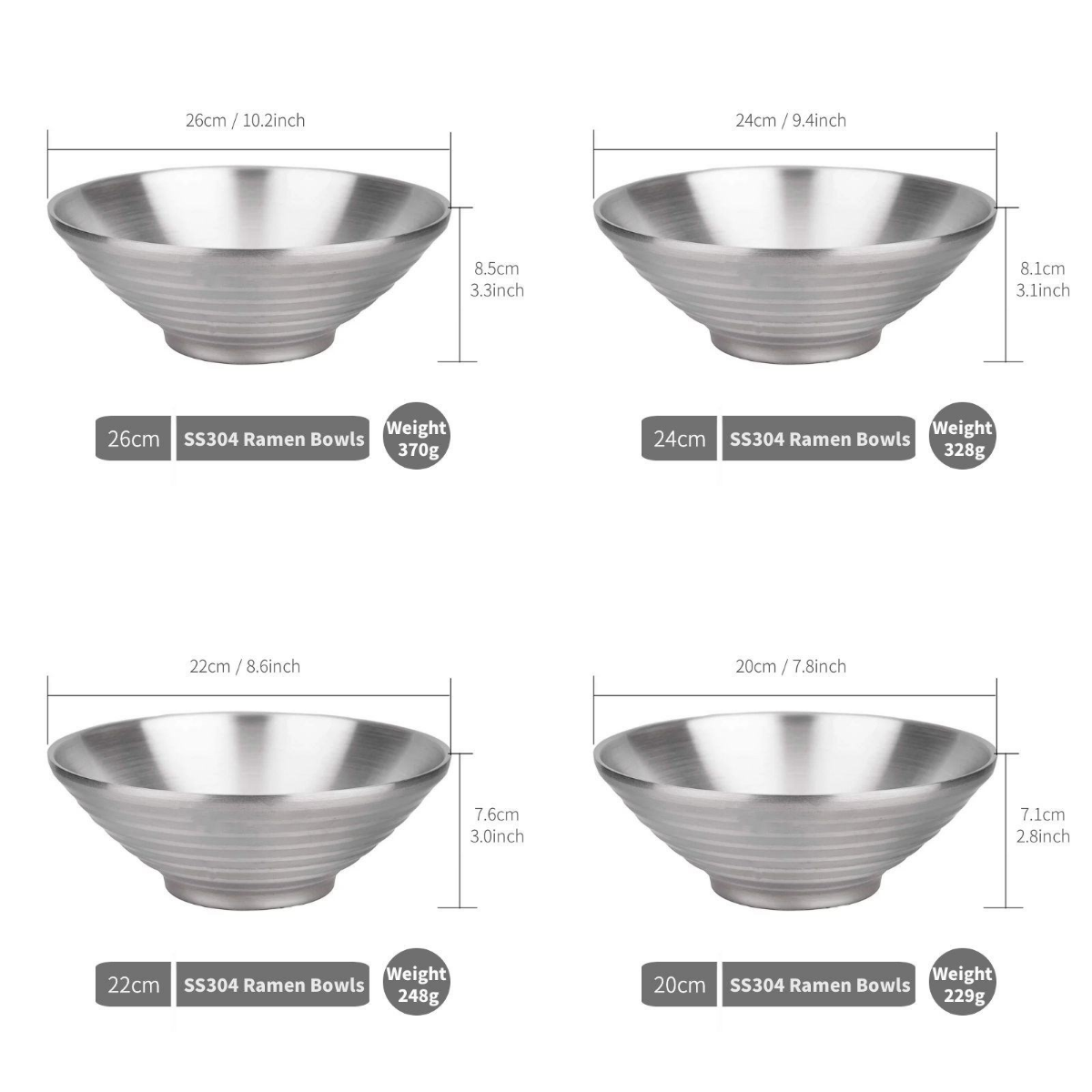 Customized 9inch 10inch 60oz 72oz Noodle Bowls Japanese Style Ramen Bowl Stainless Steel Serving Bowls