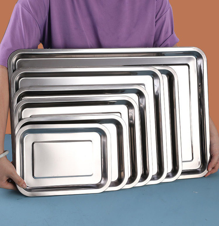 Cheaper price rectangular tray unbreakable 410 stainless steel tray food serving tray