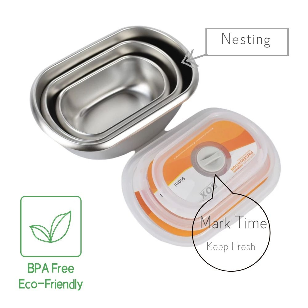 Airtight 500ml 1000ml 1700ml Mark Time Stainless Steel 304 Food Canister Set Storage Container Lunch Box