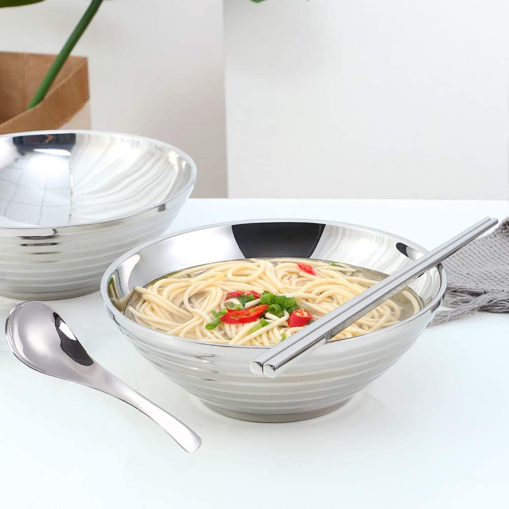 Hot sell Double wall noodle bowl stainless steel Japanese ramen bowl with chopstick