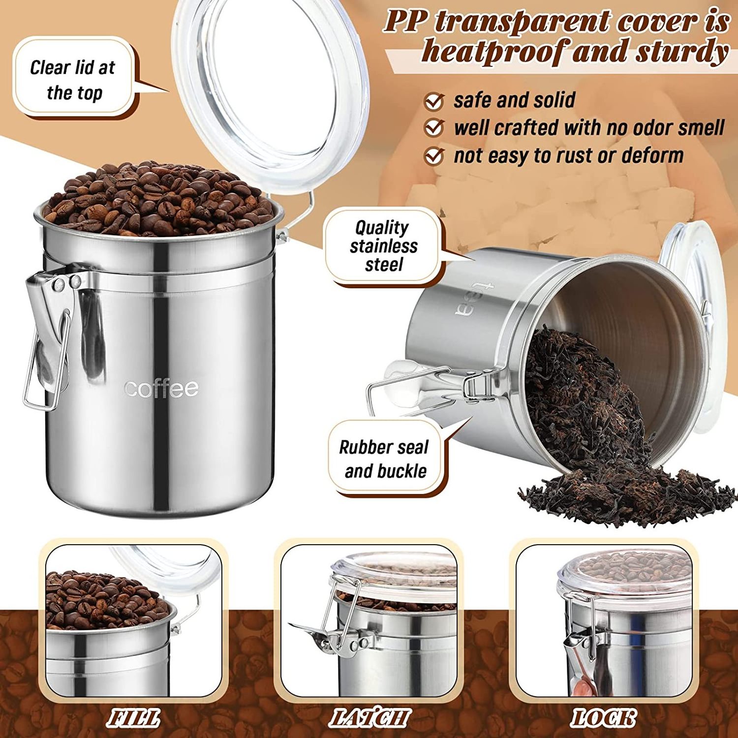 Cheaper price 5 Inch Stainless steel food canister sets metal tea coffee sugar storage jars canisters