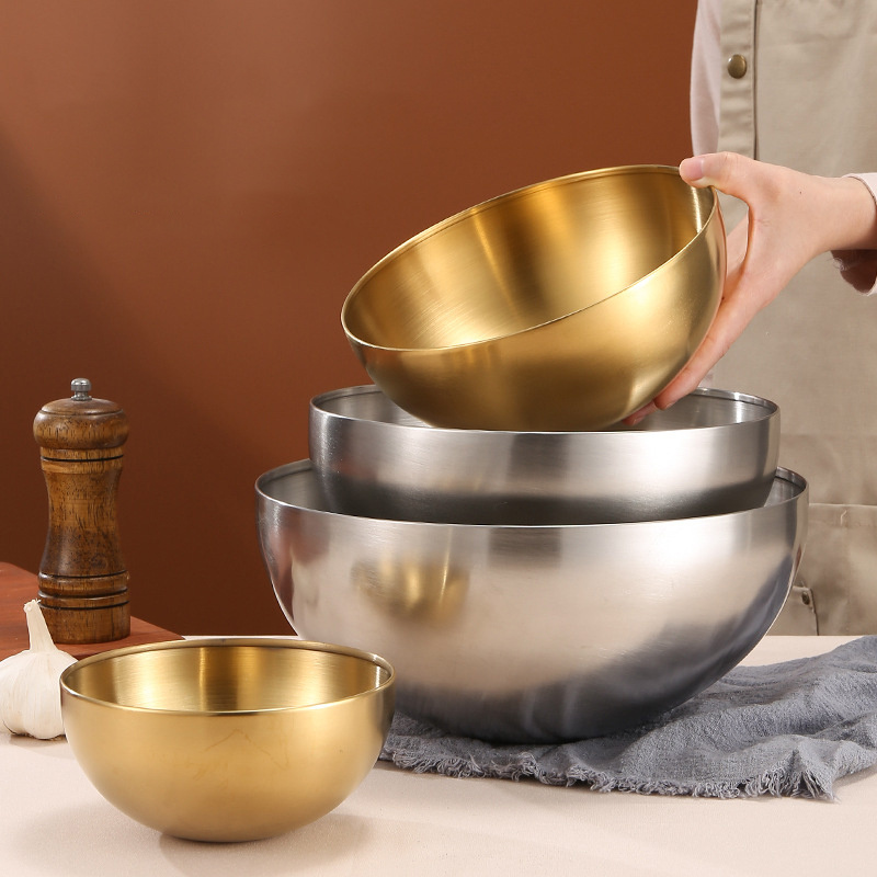 Gold 20cm Kitchen Prep Bowls Stainless Steel Mixing Bowls Nesting Bowl Set