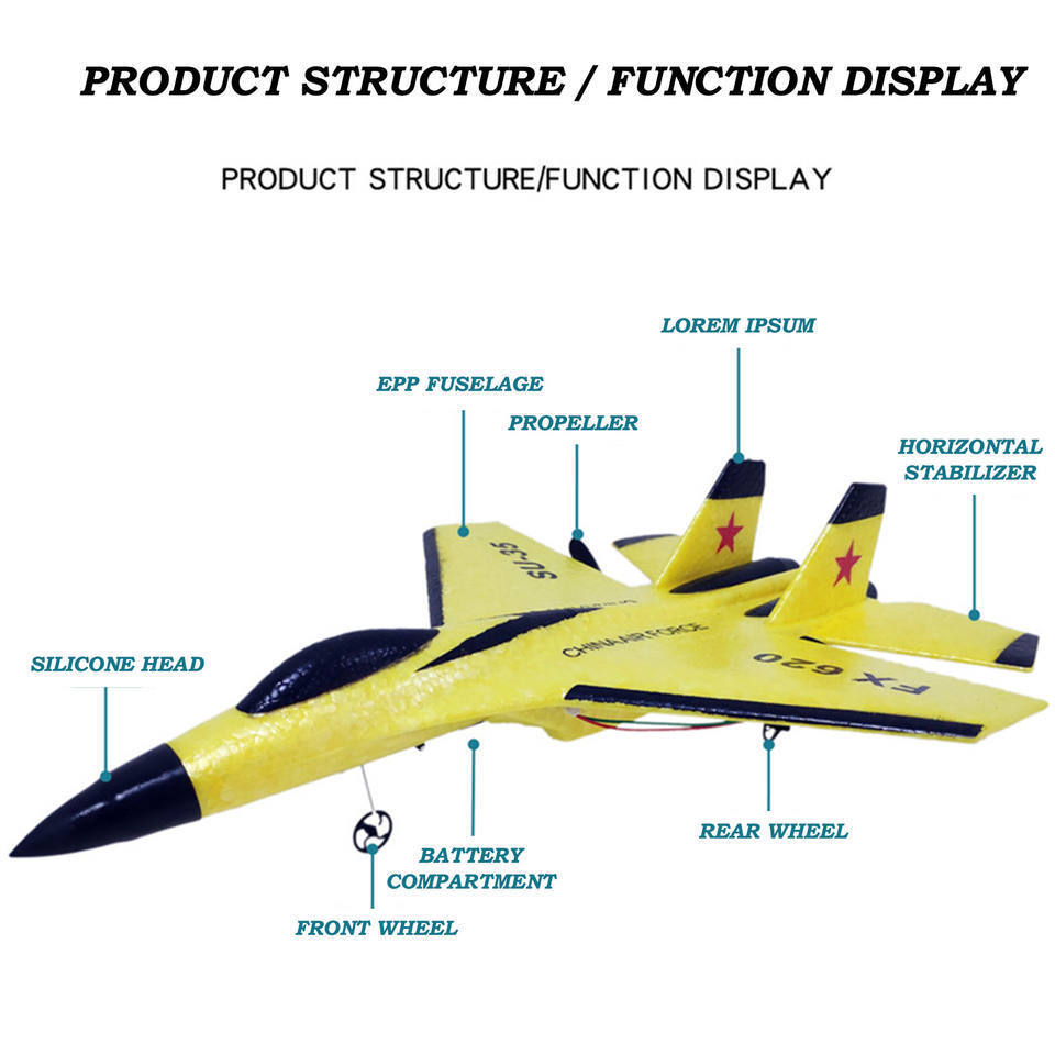 2.4G Epp Foam Glider RC Airplane FX-620 SU-35 Take Off In Two Modes with LED light RC Jet Plane Outdoor Flying Toys