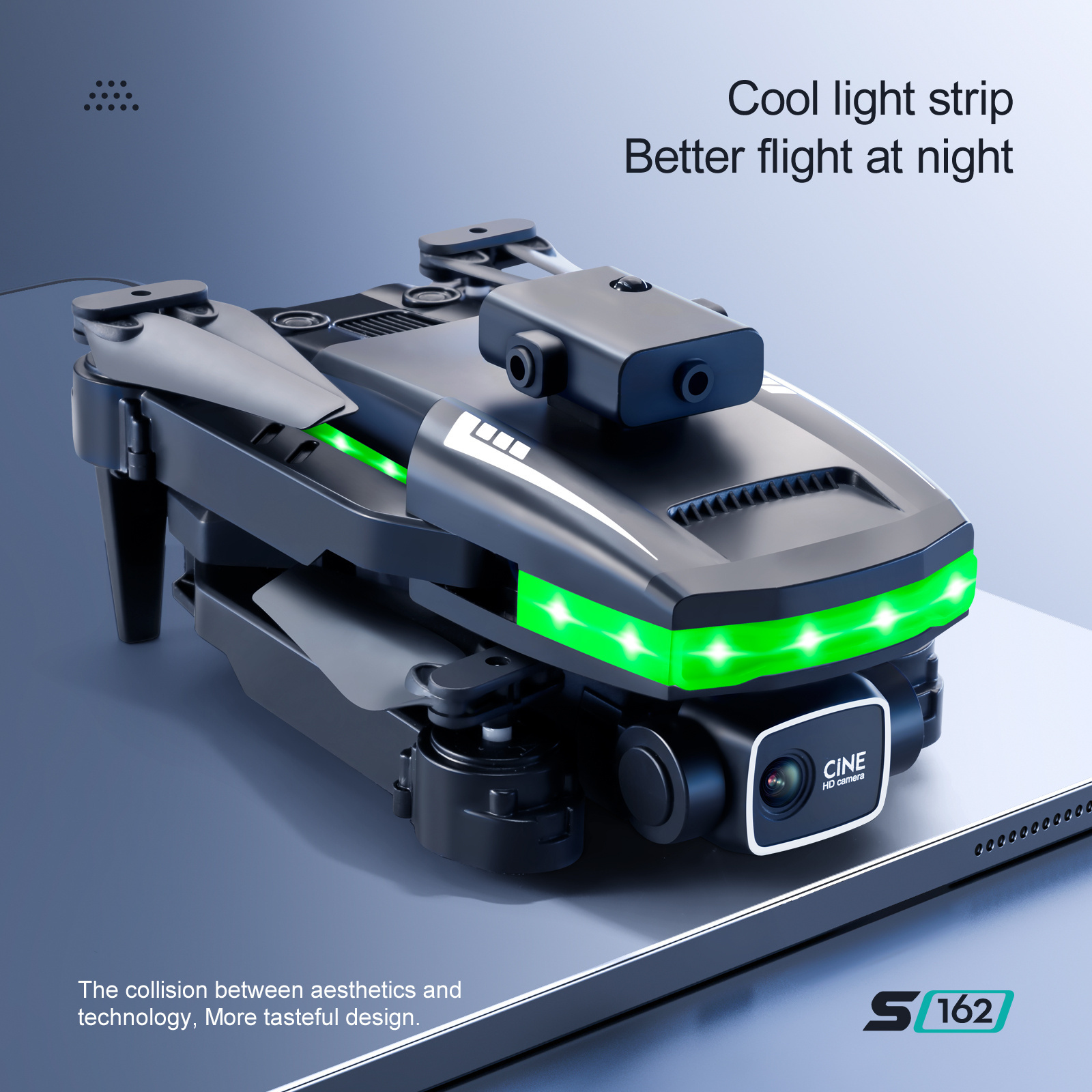 LED Cool Night Flight 10 Minutes Battery Life 4K HD Dual Camera Lens Switching Broader Vision Light Remote Control S162 Drone