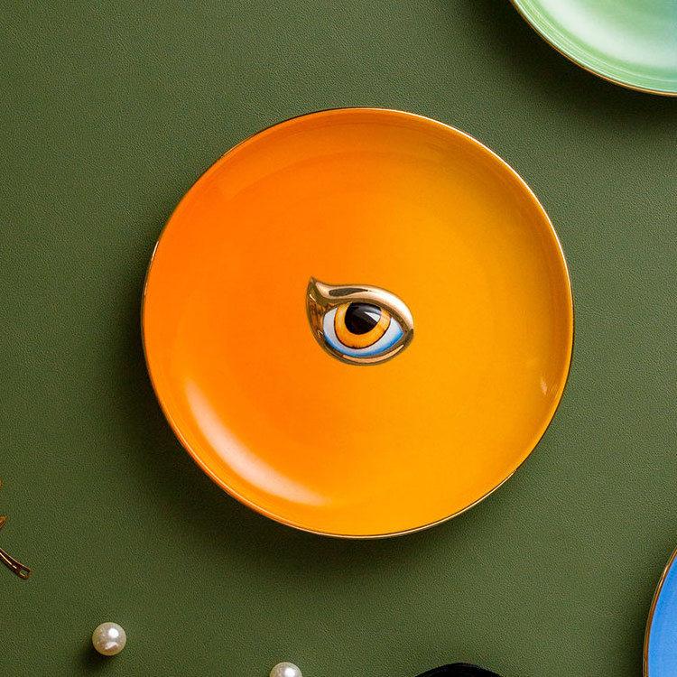 Europe Ceramic Jewelry Dish Cute Eye Plates Decoration Crafts for home jewel ring display trinket tray