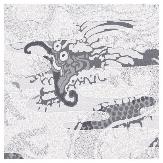 An auspicious inorganic wallpaper made in Japan with a dragon peeking through the clouds.