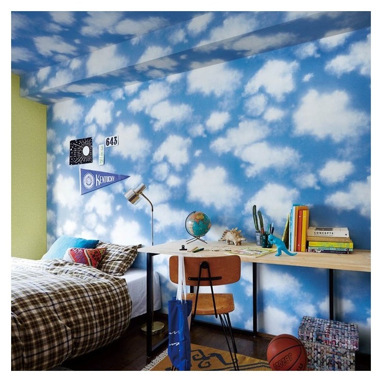 The scenery of the blue sky was used as the wallpaper design. Perfect for children's rooms.