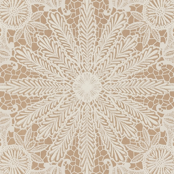 Wallpaper of gorgeous pattern with gold on a pure white relief, imagining the delicate decorative beauty of ancient buildings.