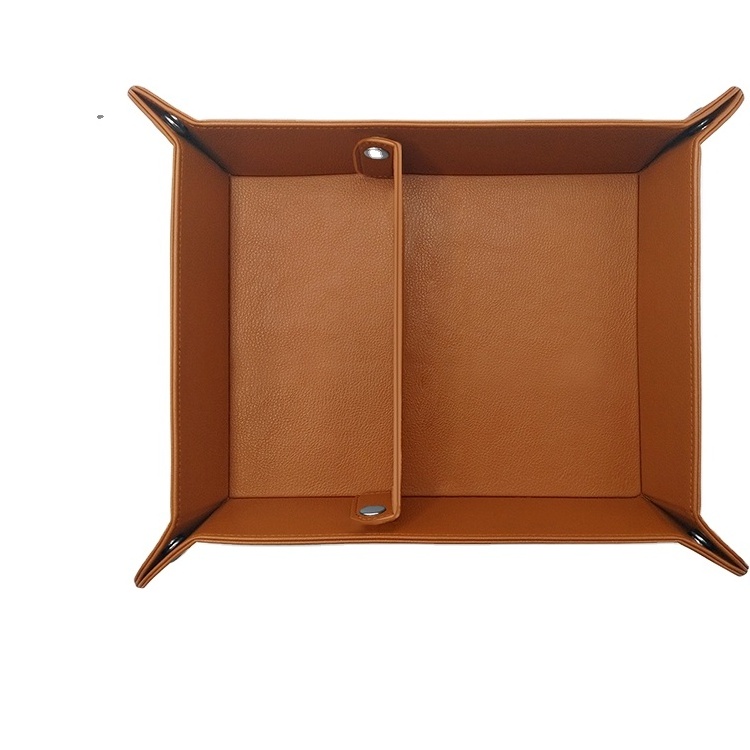 New Hot Sale Luxury Custom size Folding Storage Tray Organizer Vegan Leather Snap Valet