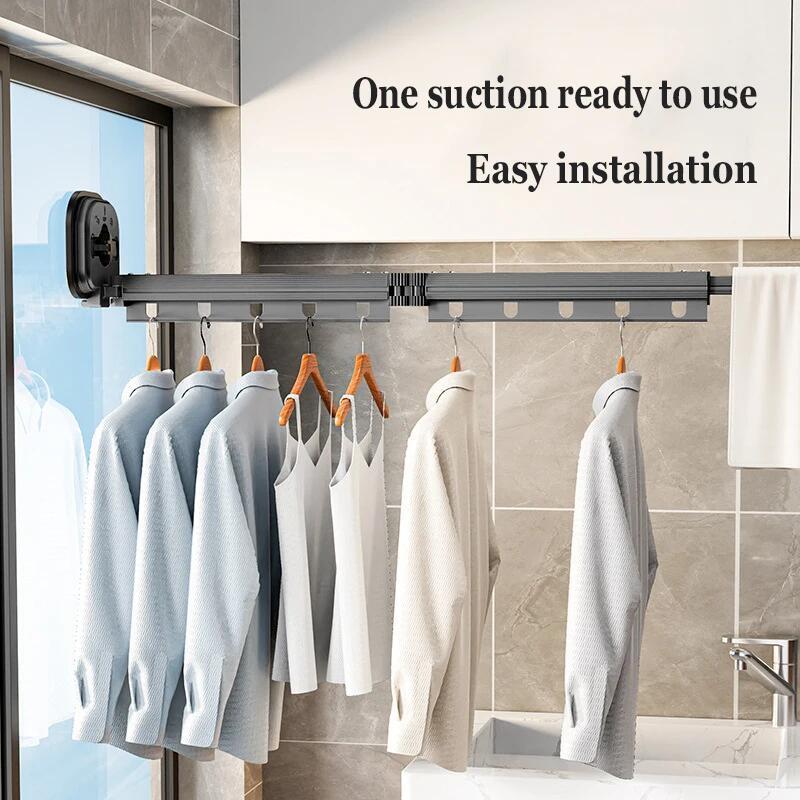 Retractable Foldable Clothes Drying Rack No Punching Laundry Drying Rack Wall Mount Suction Cup Drying Rack Display Hanger