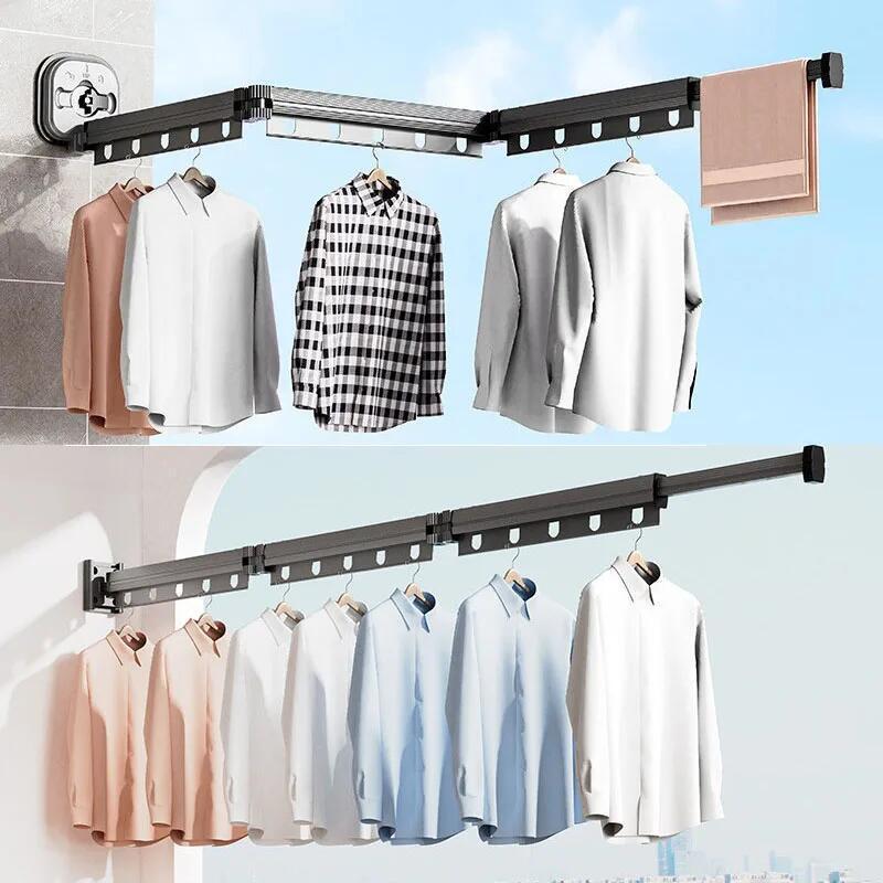 Stainless Steel Wall Mounted Drying Rack For Laundry Extendable Shelf Towel Clothes Multi-Unctional Organizer