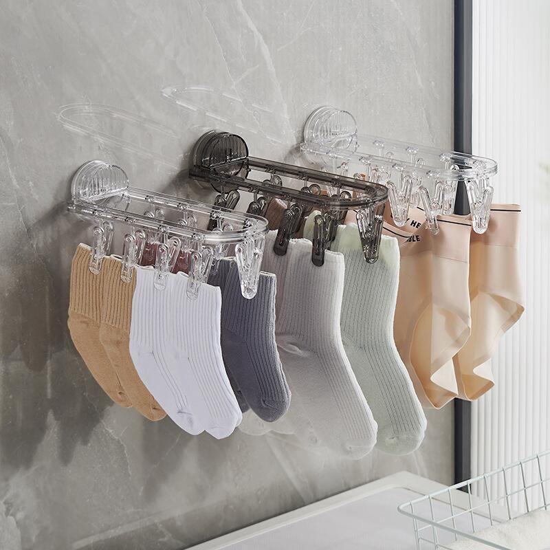 Socks Foldable Drying Clips Racks For Socks Foldable Transparent Clothes Hanger On The Wall Mounted Clothes Hanger