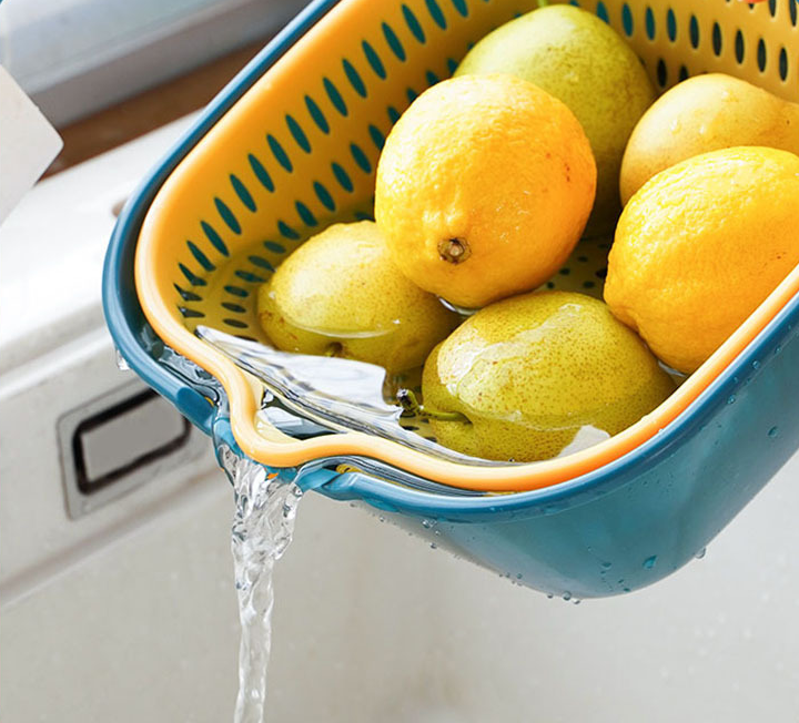 Double-Layer Drain Basket Plastic Washing Fruit Vegetable Sink Colander Storage Basket 8-piece Set