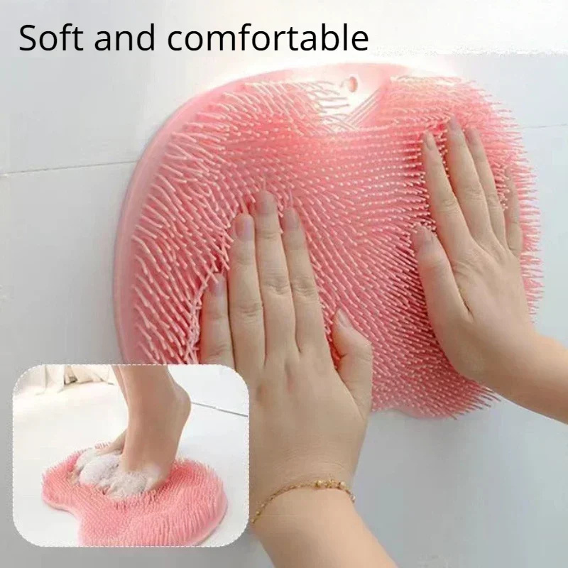 Silicone Rub Back Brush Bathroom Non-slip Wash Foot Pad Massage Shower Mat With Sucker  Exfoliating Brush