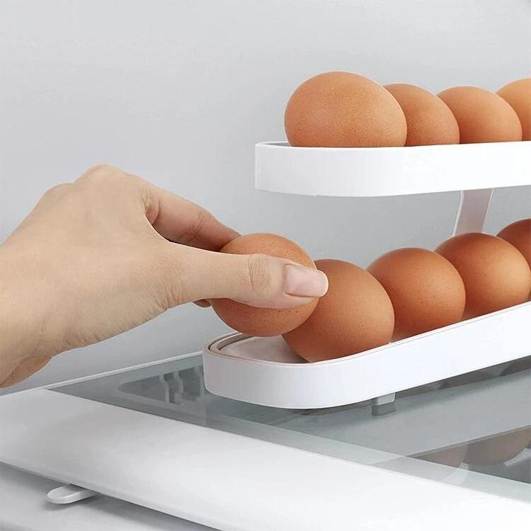 Kitchen Storage Holder Plastic Egg Trays Fridge Egg Dispenser Rolling Egg Tray Storage Rack