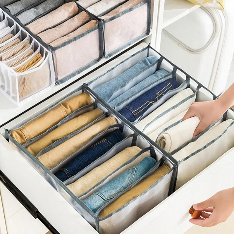 Clothes Organizers 7 Grids Storage Boxes & Bins Washable Drawer Mesh Transparent Stackable Storage Box