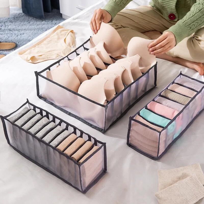 Clothes Organizers 7 Grids Storage Boxes & Bins Washable Drawer Mesh Transparent Stackable Storage Box