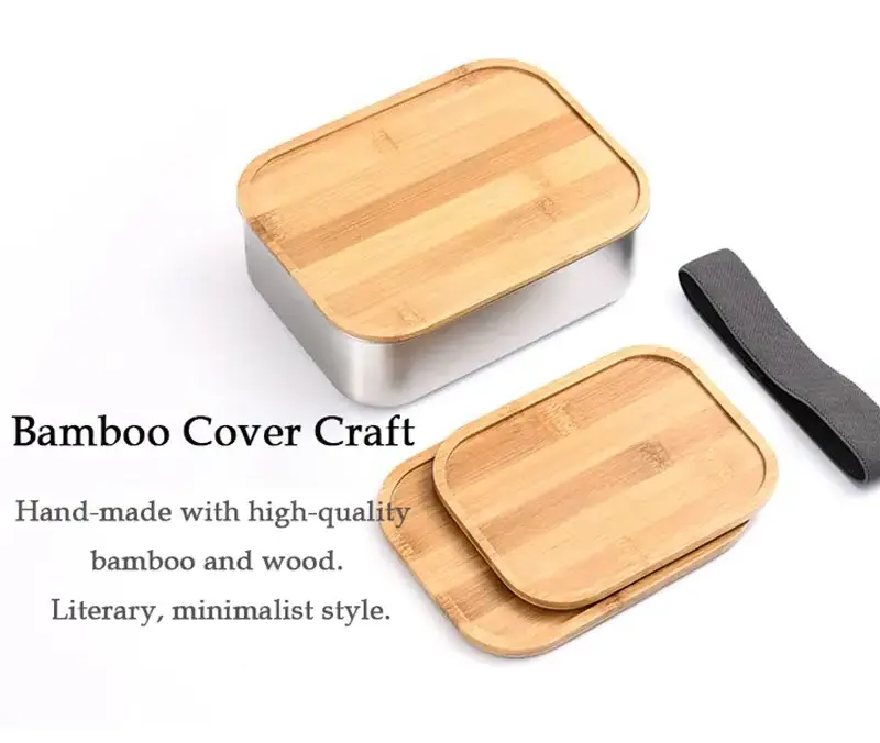 Popular Luxury Lunch Box With Bamboo Lid Metal Bento Custom Logo Lunch Box With Strap