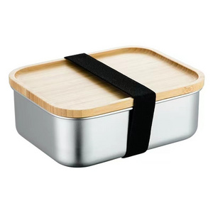 Popular Luxury Lunch Box With Bamboo Lid Metal Bento Custom Logo Lunch Box With Strap