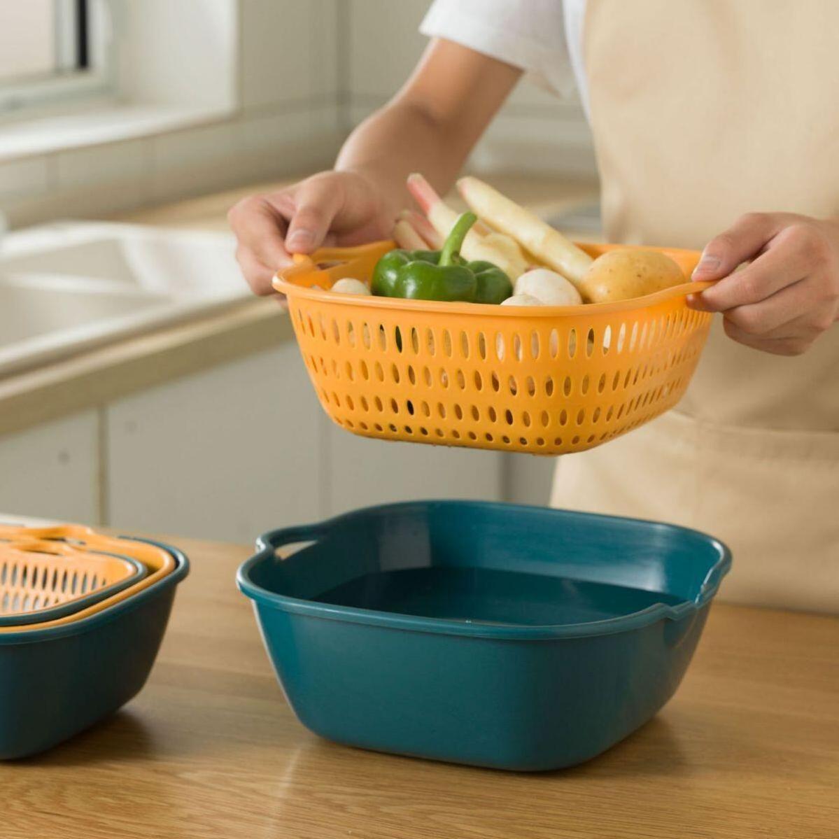 Double-Layer Drain Basket Plastic Washing Fruit Vegetable Sink Colander Storage Basket 8-piece Set