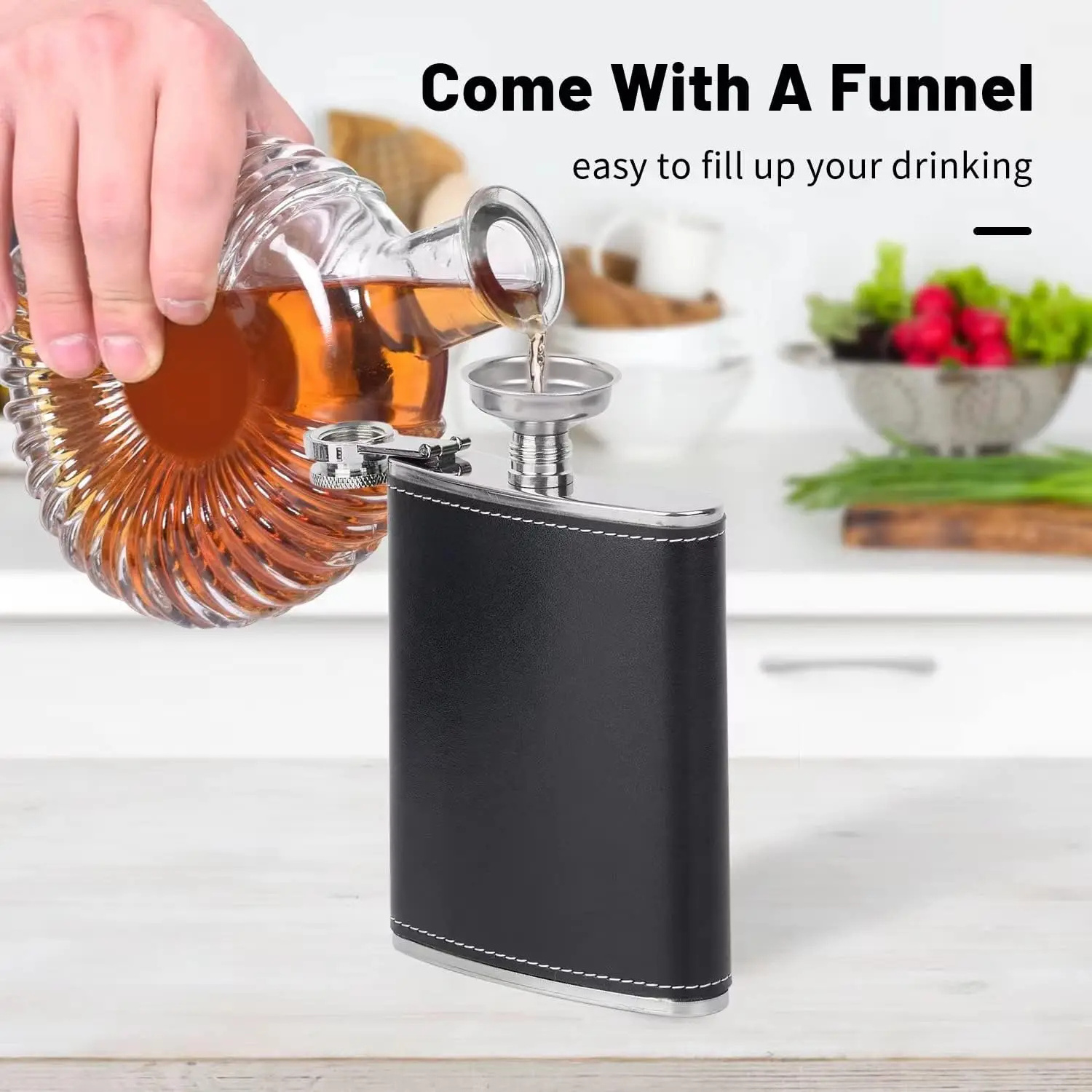 7oz Black Hip Flask Stainless-Steel Whiskey Liquor Wine Bottle Outdoor Travel Camping Portable Pocket Alcohol Flask Gifts