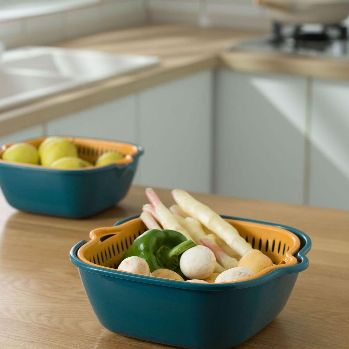 Double-Layer Drain Basket Plastic Washing Fruit Vegetable Sink Colander Storage Basket 8-piece Set