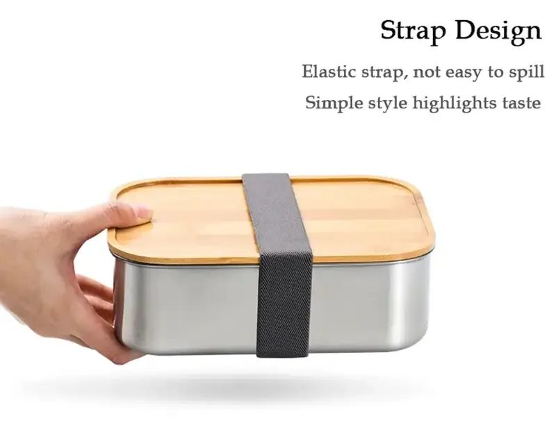 Popular Luxury Lunch Box With Bamboo Lid Metal Bento Custom Logo Lunch Box With Strap