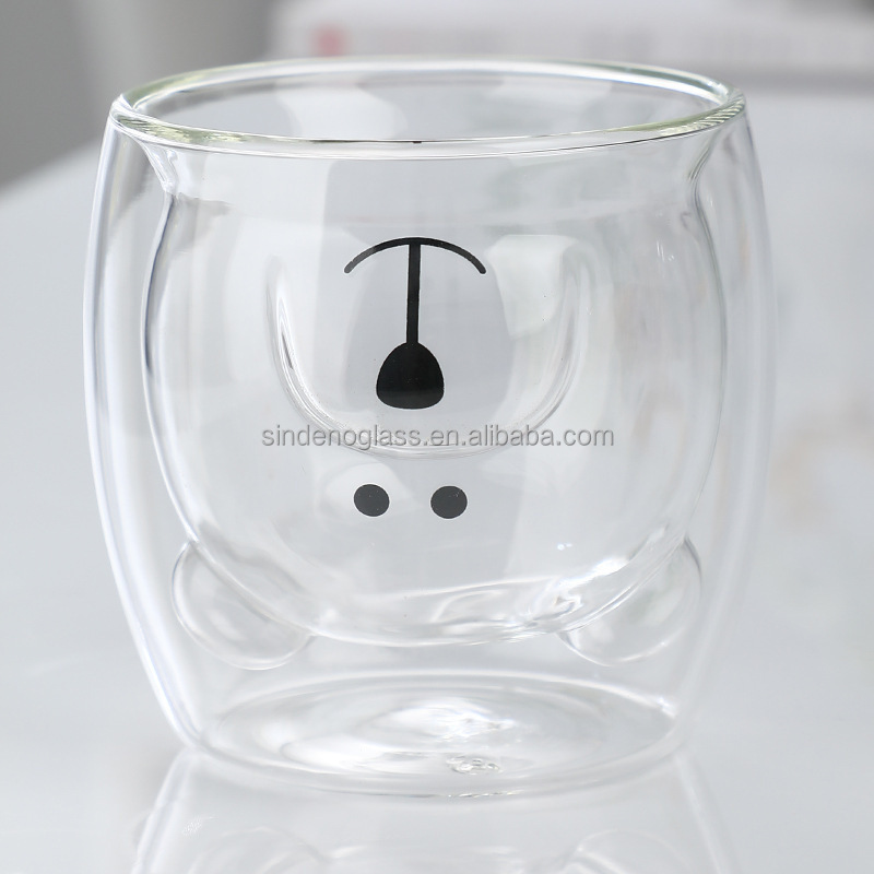 Milk Juice Cute glass Cup Cartoon Animal Shape 250ml Bear Double Wall Glass Coffee Cup