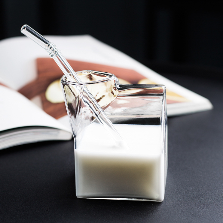 Hot Sale Cute Square Milk Glass Box High Borosilicate Transparent Milk Glass Cup