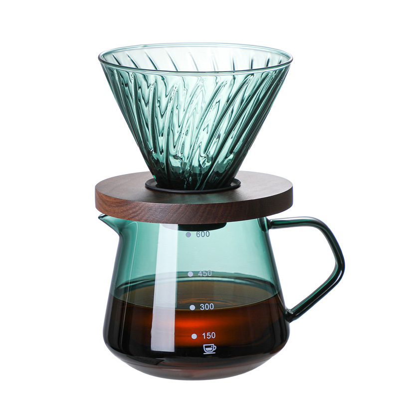 Colorful 400ml 600ml Borosilicate Glass Coffee Pot Glass Coffee Server Set With Wood Stand Dripper