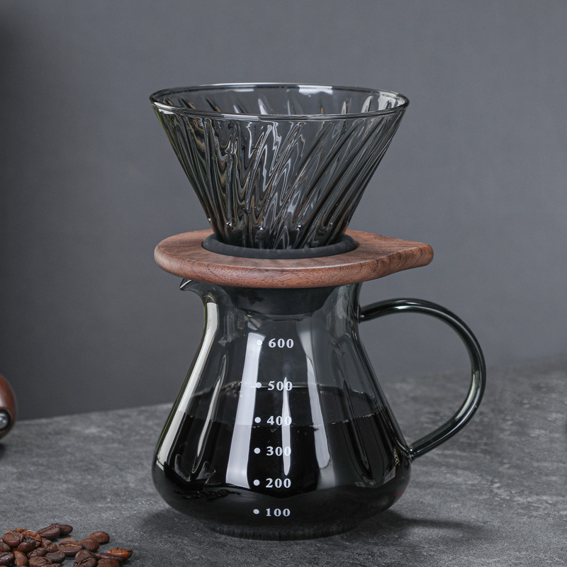 Pour Over Glass Coffee Maker Grey 600ml Glass Coffee Pot  Glass Coffee Server Dripper