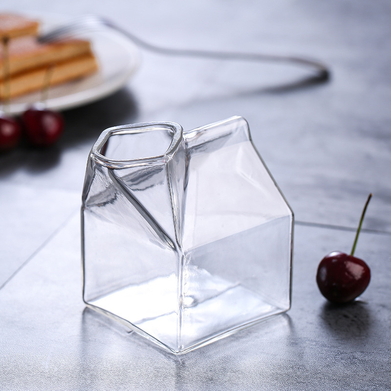 Hot Sale Cute Square Milk Glass Box High Borosilicate Transparent Milk Glass Cup