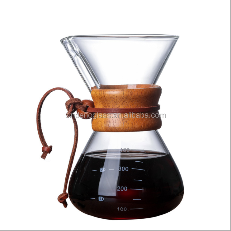 Glass Coffee Carafe Pour Over Coffee Maker 400ml Glass Coffee Pot With Wood Sleeve