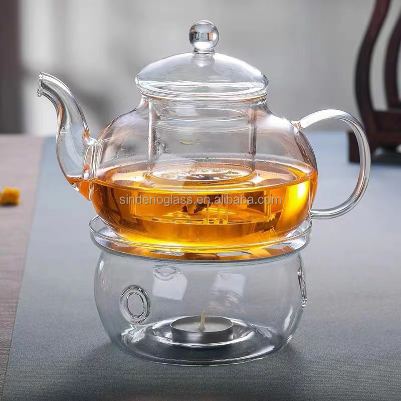 Tealight Candle Use Heart Round Shape Borosilicate Glass Teapot Warmer Stand