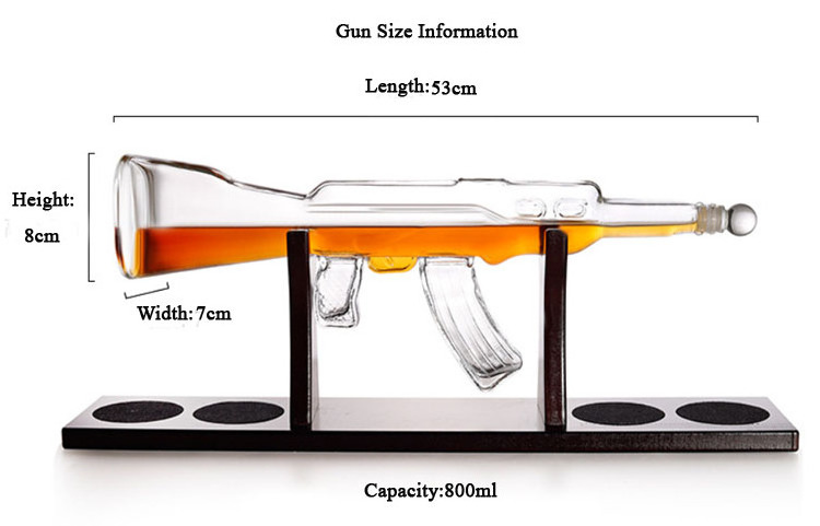 Large Glass Wine Bottle 750ml Gun Whiskey Decanter Set Alcohol Glass Gun Shape Decanter