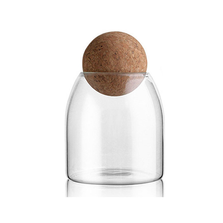 Clear Heat Resistant Empty Candle Vessel 500ml Cork Ball Lid Glass Jar For Candle Making