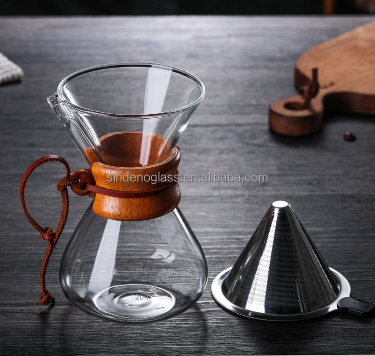 Glass Coffee Carafe Pour Over Coffee Maker 400ml Glass Coffee Pot With Wood Sleeve