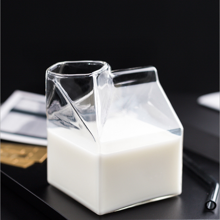 Hot Sale Cute Square Milk Glass Box High Borosilicate Transparent Milk Glass Cup