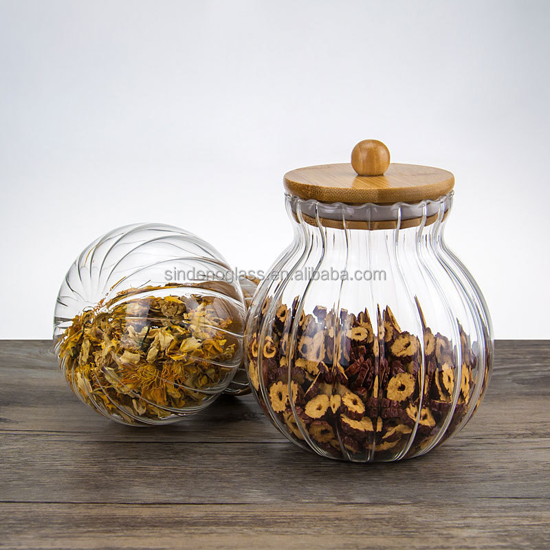 High Borosilicate Large Kitchen Glass Container Jar Glass Pumpkin Jar with Bamboo Lid