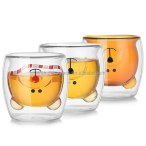 Milk Juice Cute glass Cup Cartoon Animal Shape 250ml Bear Double Wall Glass Coffee Cup