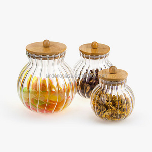 High Borosilicate Large Kitchen Glass Container Jar Glass Pumpkin Jar with Bamboo Lid