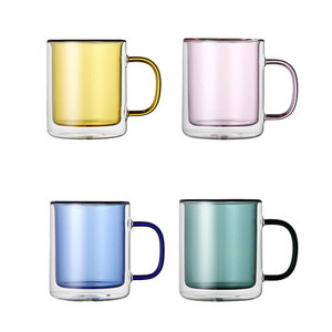 High Borosilicate Glass Cup Wholesale Color 300ml Double Wall Glass Coffee Cup With Handle