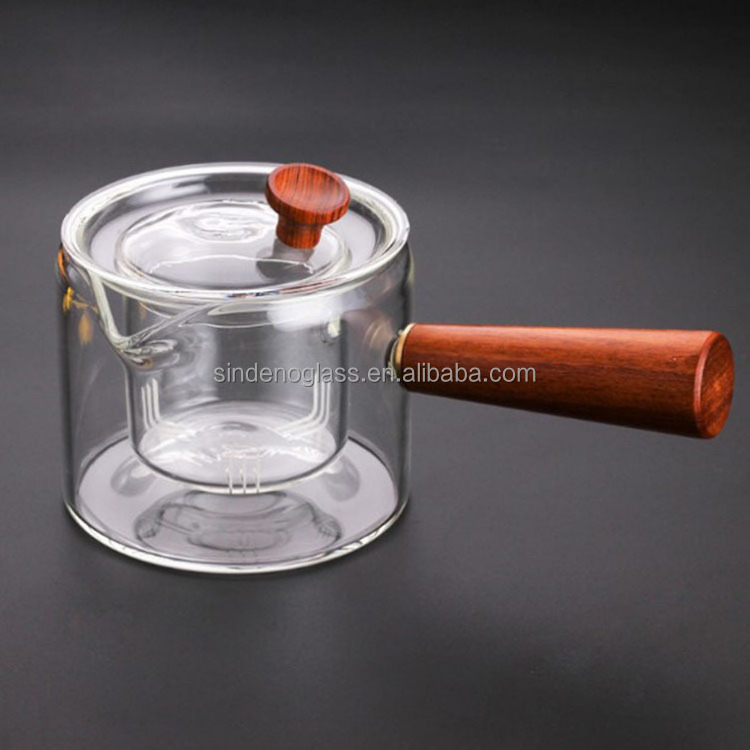 Glass Tea Ware Teapot With Infuser And Cup Mini Bamboo Handle Glass Teapot